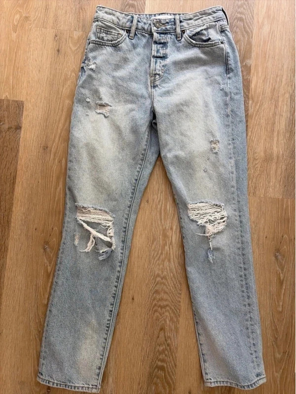 Hidden Distressed High Rise Straight Leg Jeans Light Wash Size 25